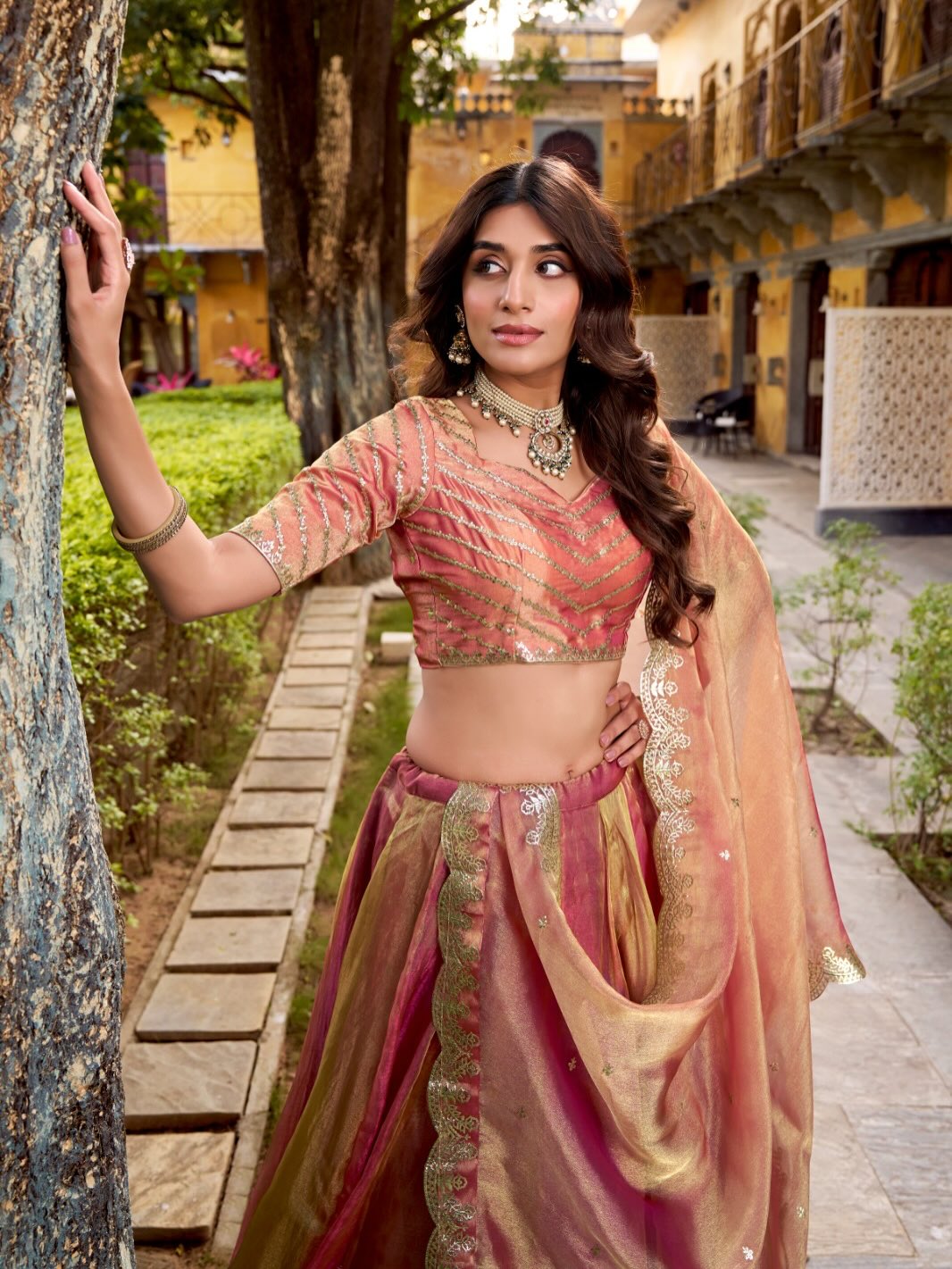 Pastel Peach Pink Lehenga Choli Set with Dupatta | Indian Wedding Party Wear | Designer Bridal Lehenga