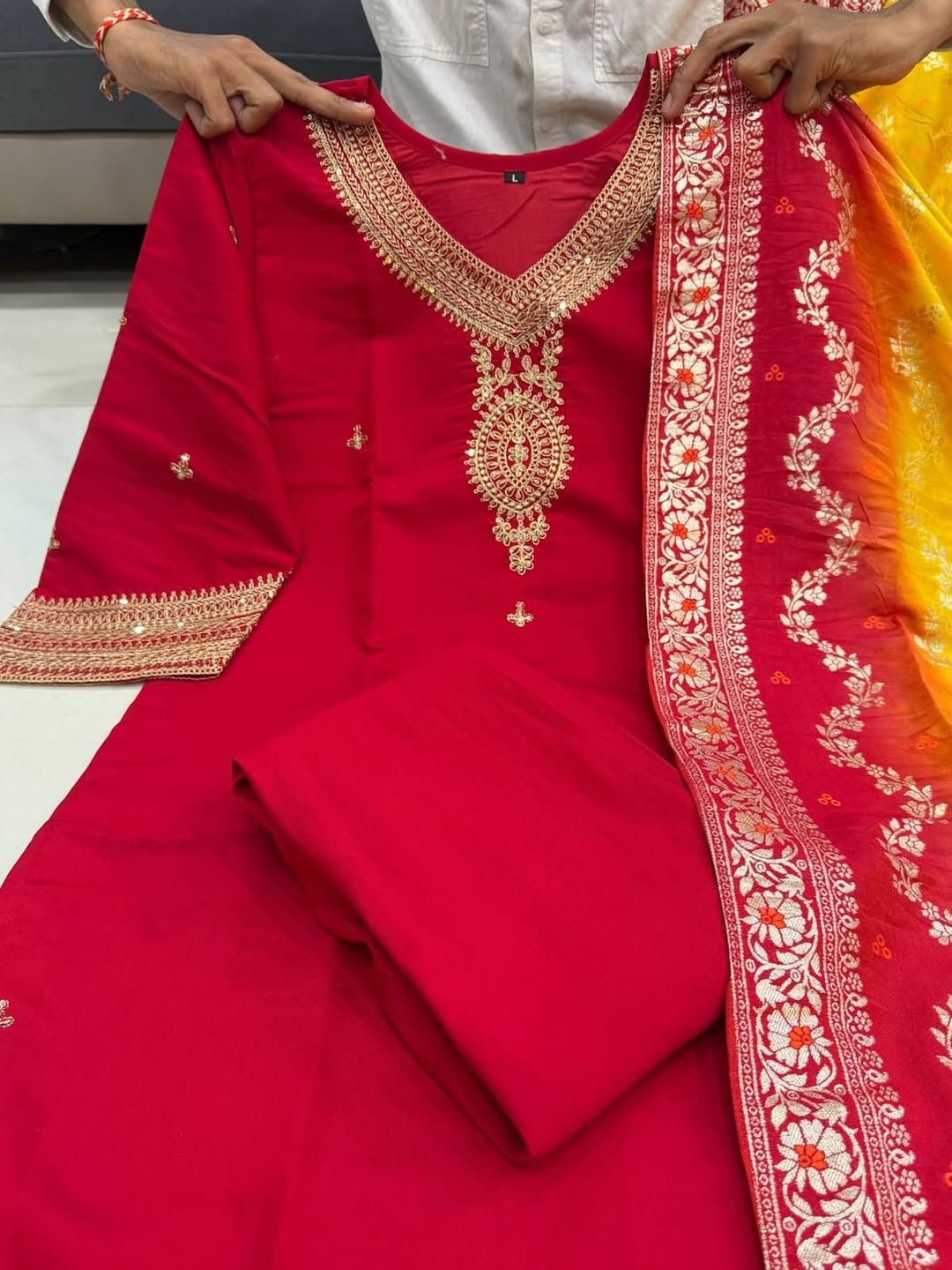 Elegant Red Embroidered Kurta Set with Dupatta | Festive & Party Wear Women Suit