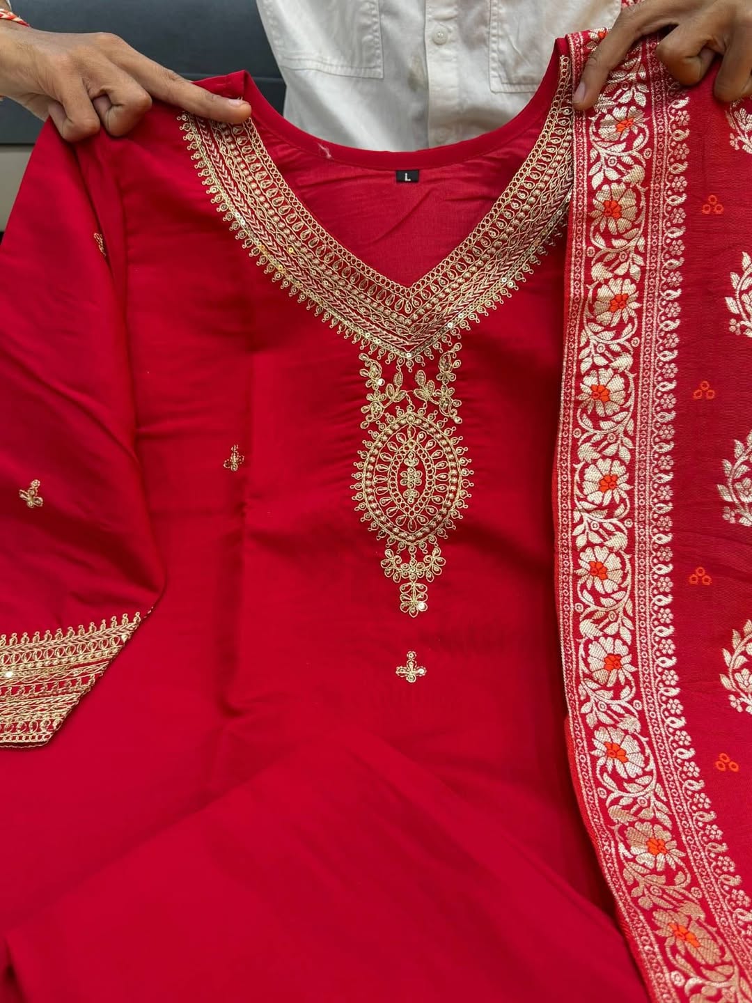 Elegant Red Embroidered Kurta Set with Dupatta | Festive & Party Wear Women Suit