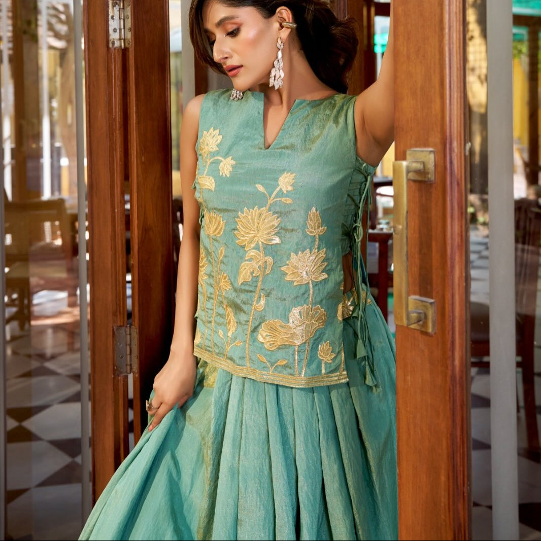 Designer Embroidered Co-ord Set for Women | Top & Flared Skirt Set | Festive & Party Wear Ethnic Outfit