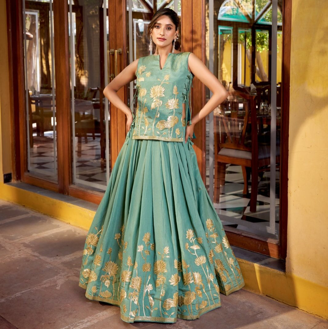 Designer Embroidered Co-ord Set for Women | Top & Flared Skirt Set | Festive & Party Wear Ethnic Outfit