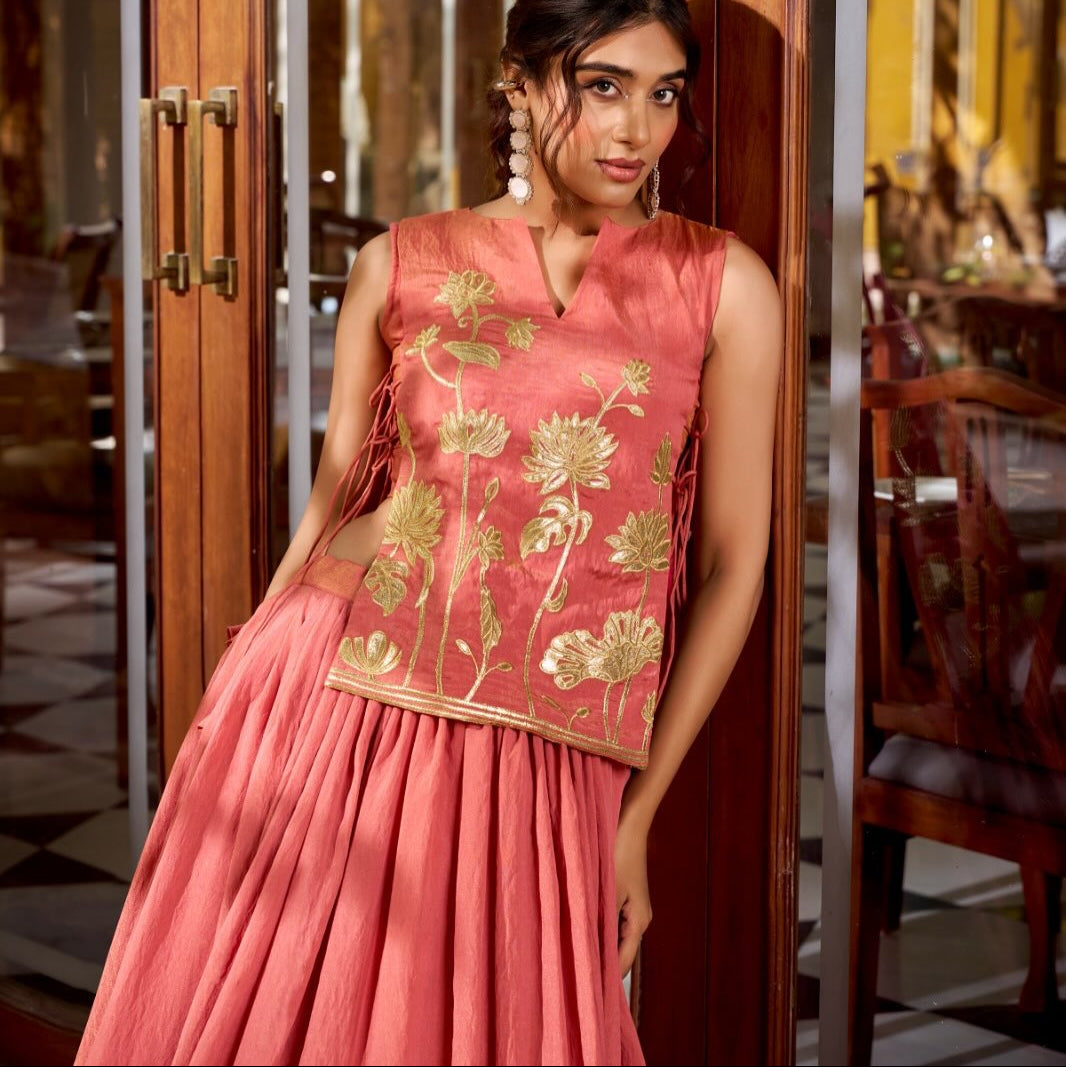 Designer Embroidered Co-ord Set for Women | Top & Flared Skirt Set | Festive & Party Wear Ethnic Outfit