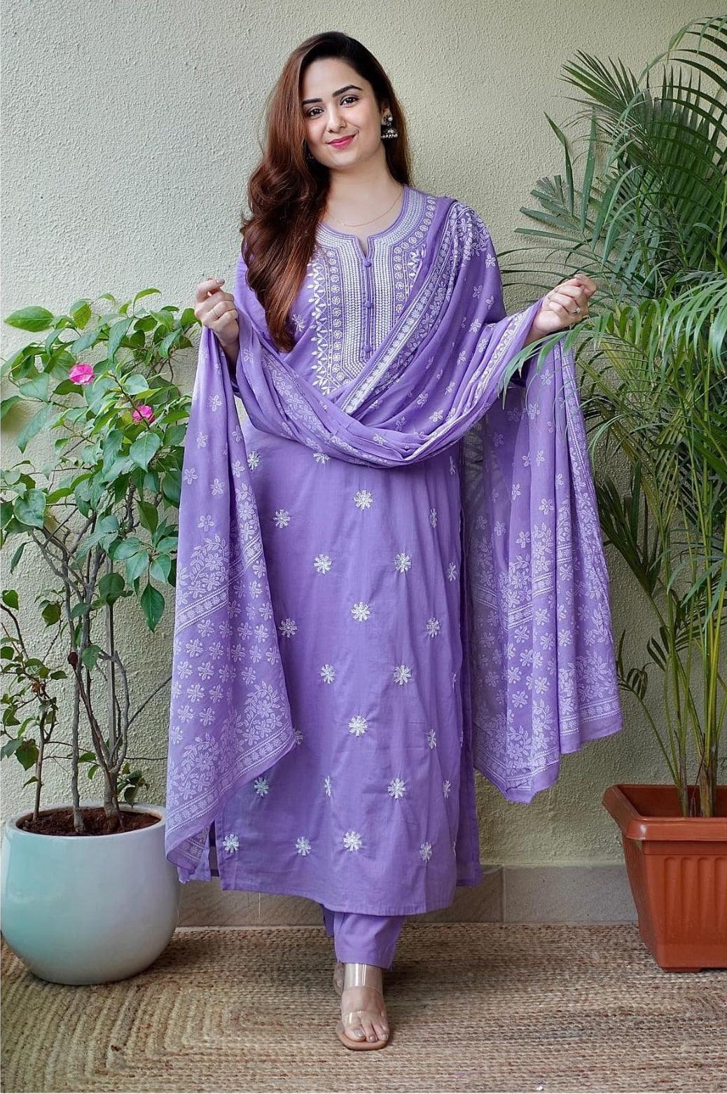 Women Pure Cotton Kurta Pant Dupatta Set
