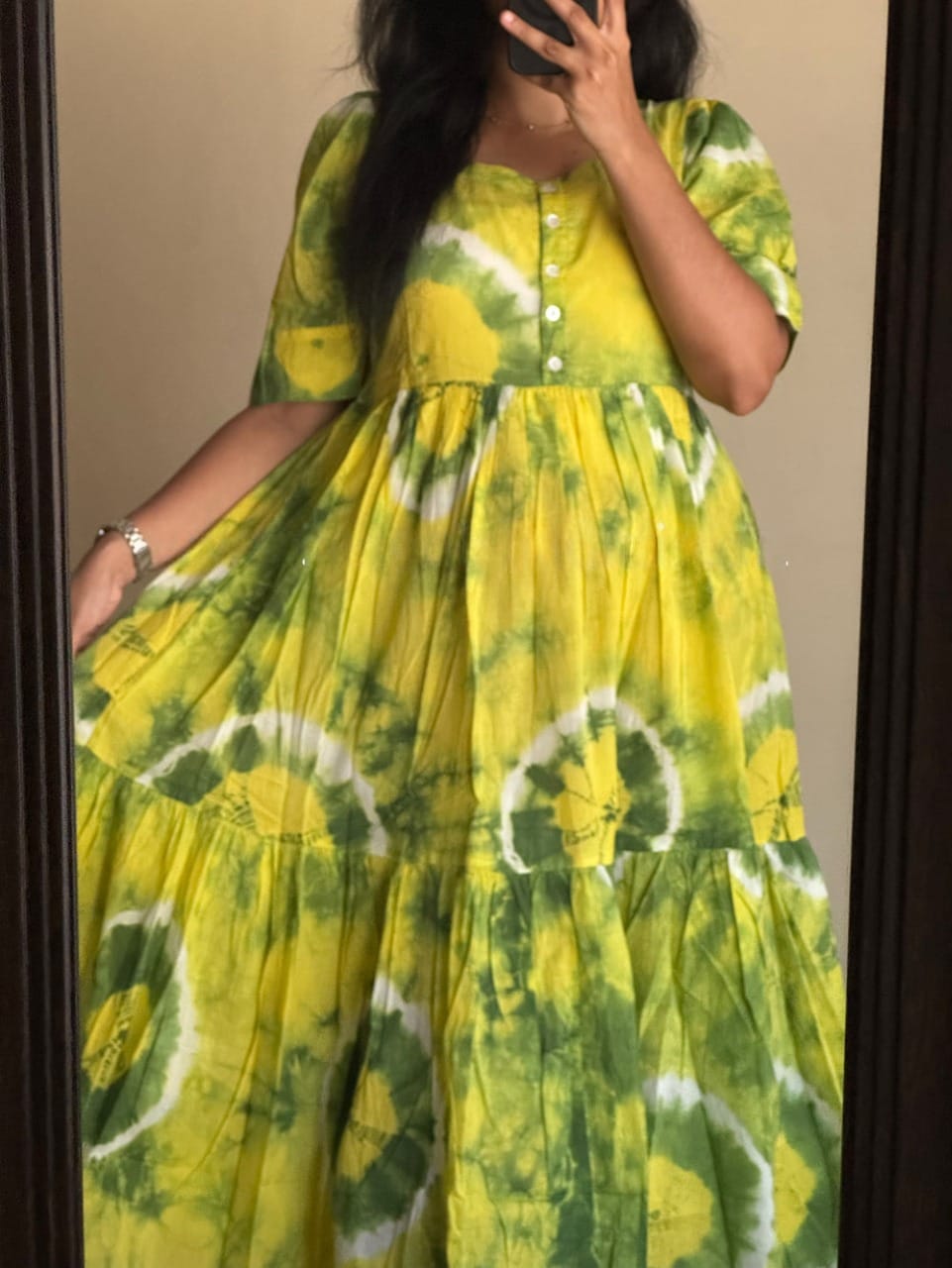 Women Green Cotton Midi Dress