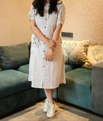 Women Grey Cotton Midi Dress