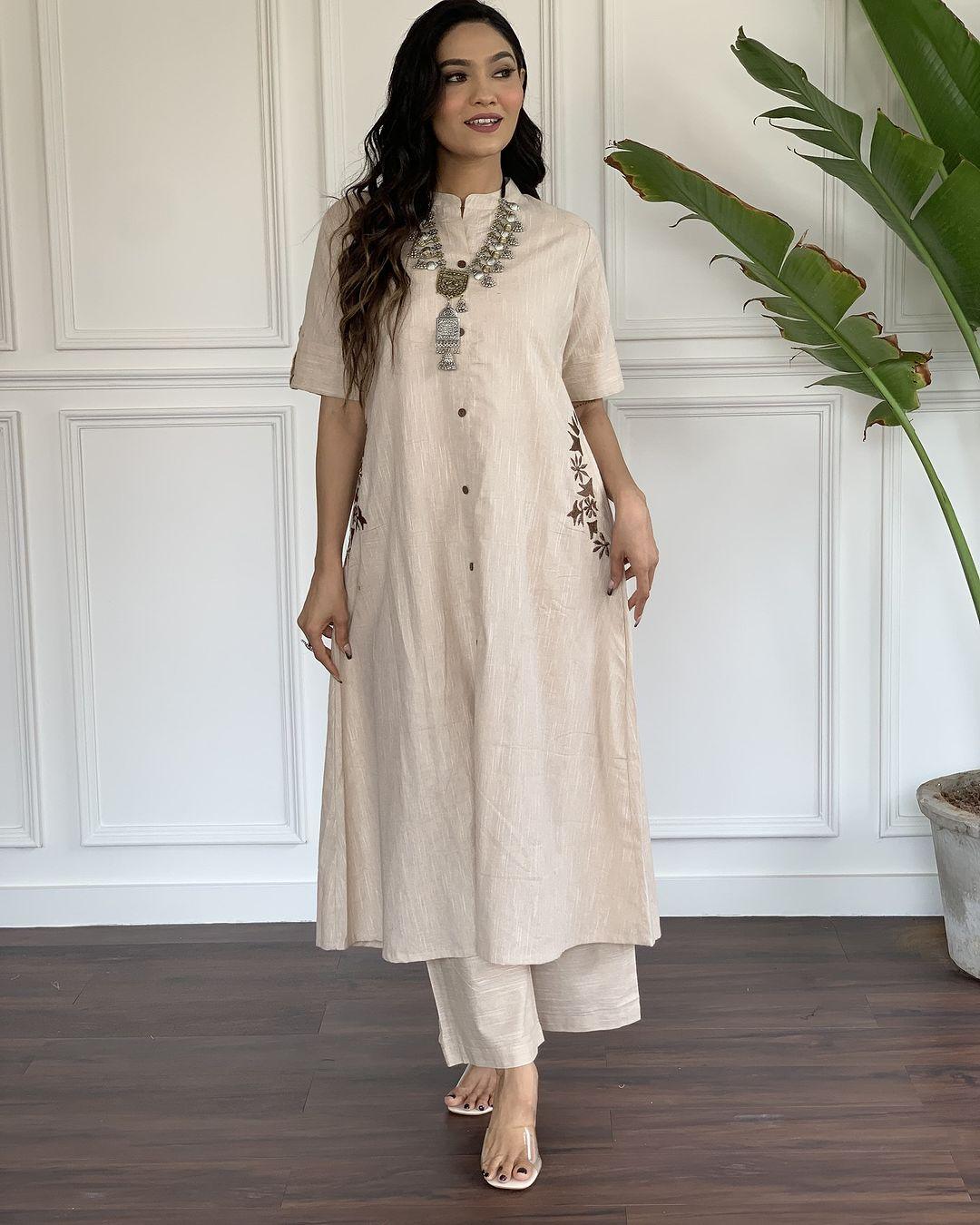 Pure cotton hand embroidered kurta palazzo co ord set