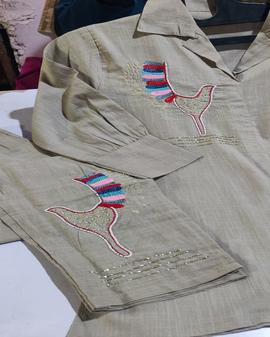 Hand Aari Embroidery Gray Co-Ord set