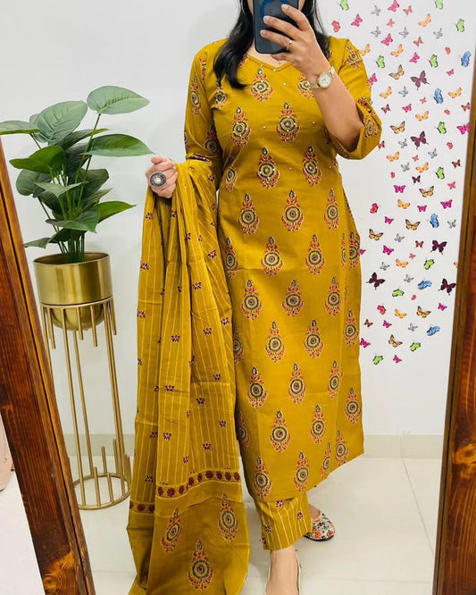 Mustard Mary Cotton Dupatta Set
