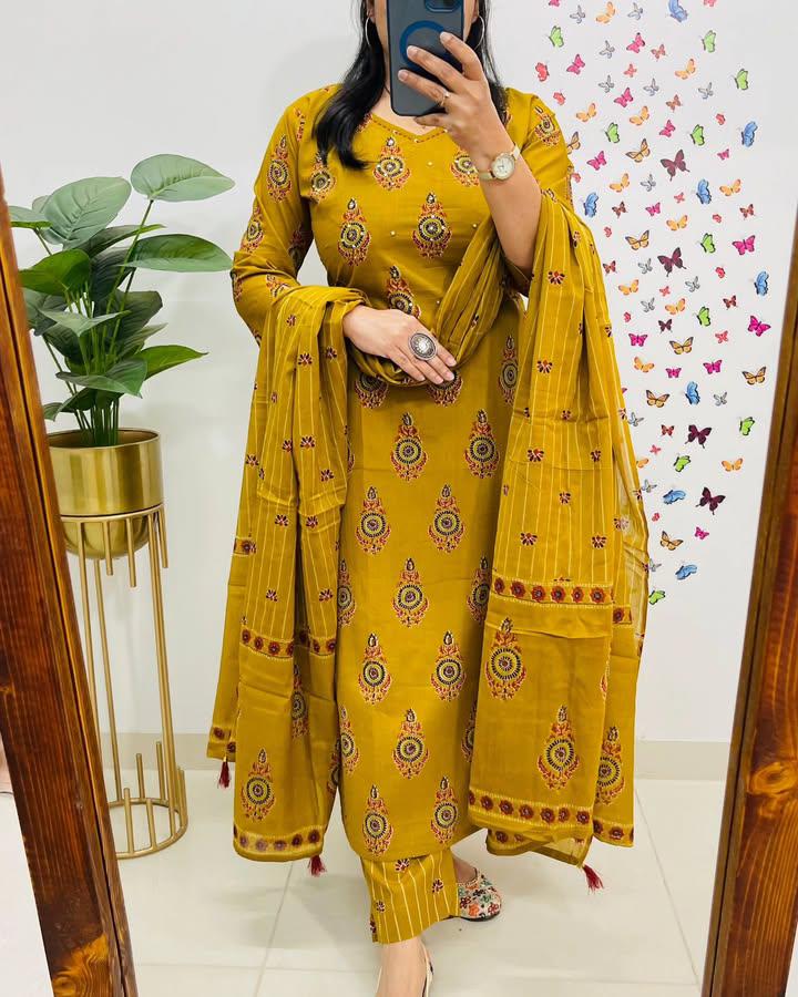 Mustard Mary Cotton Dupatta Set