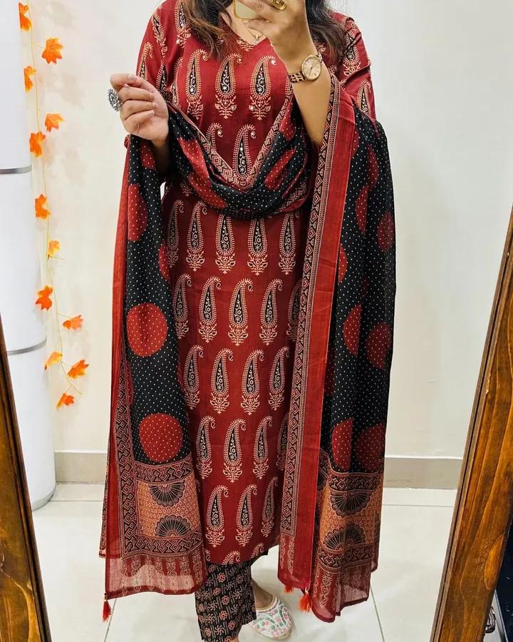Classic Red Mughal Print Suit Set