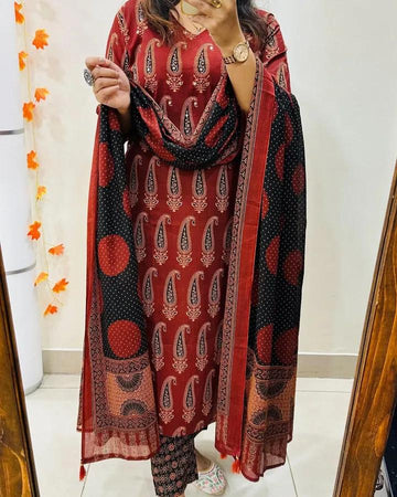Classic Red Mughal Print Suit Set