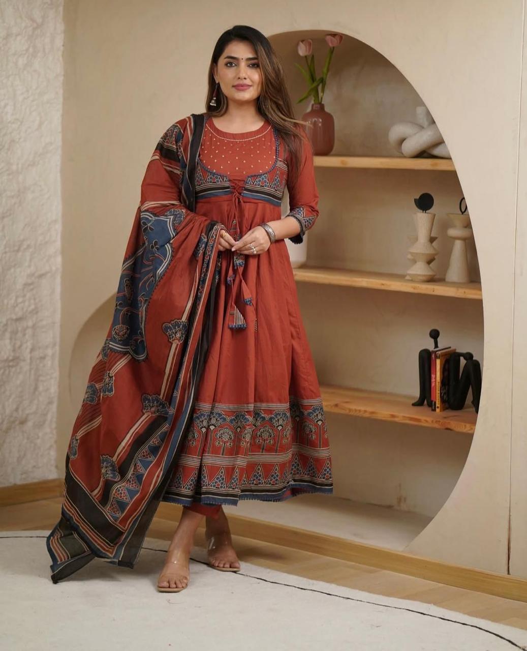 Timeless Charm Rust Anarkali Set