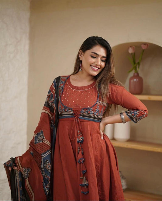 Timeless Charm Rust Anarkali Set