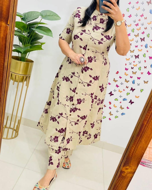 cotton co-ord set, florral kurta set, Aforaura 