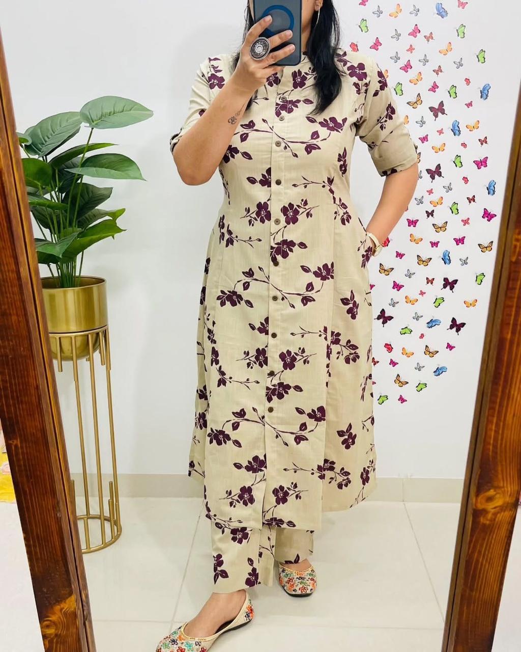 cotton co-ord set, florral kurta set, Aforaura 