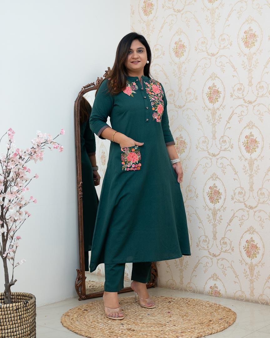 Embroidery kurta set, cotton kurta, Aforaura 
