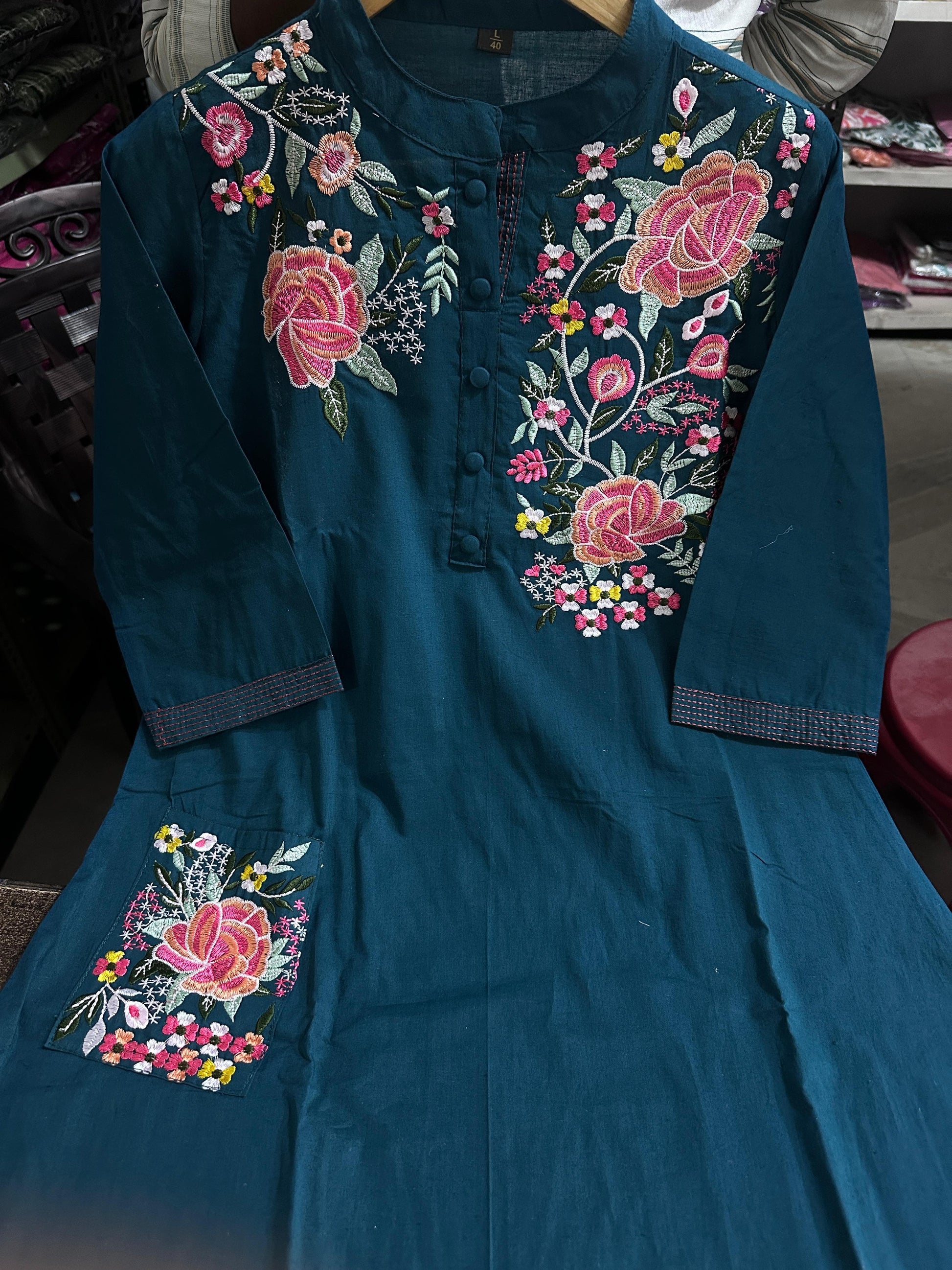 Embroidery kurta set, cotton kurta, Aforaura 