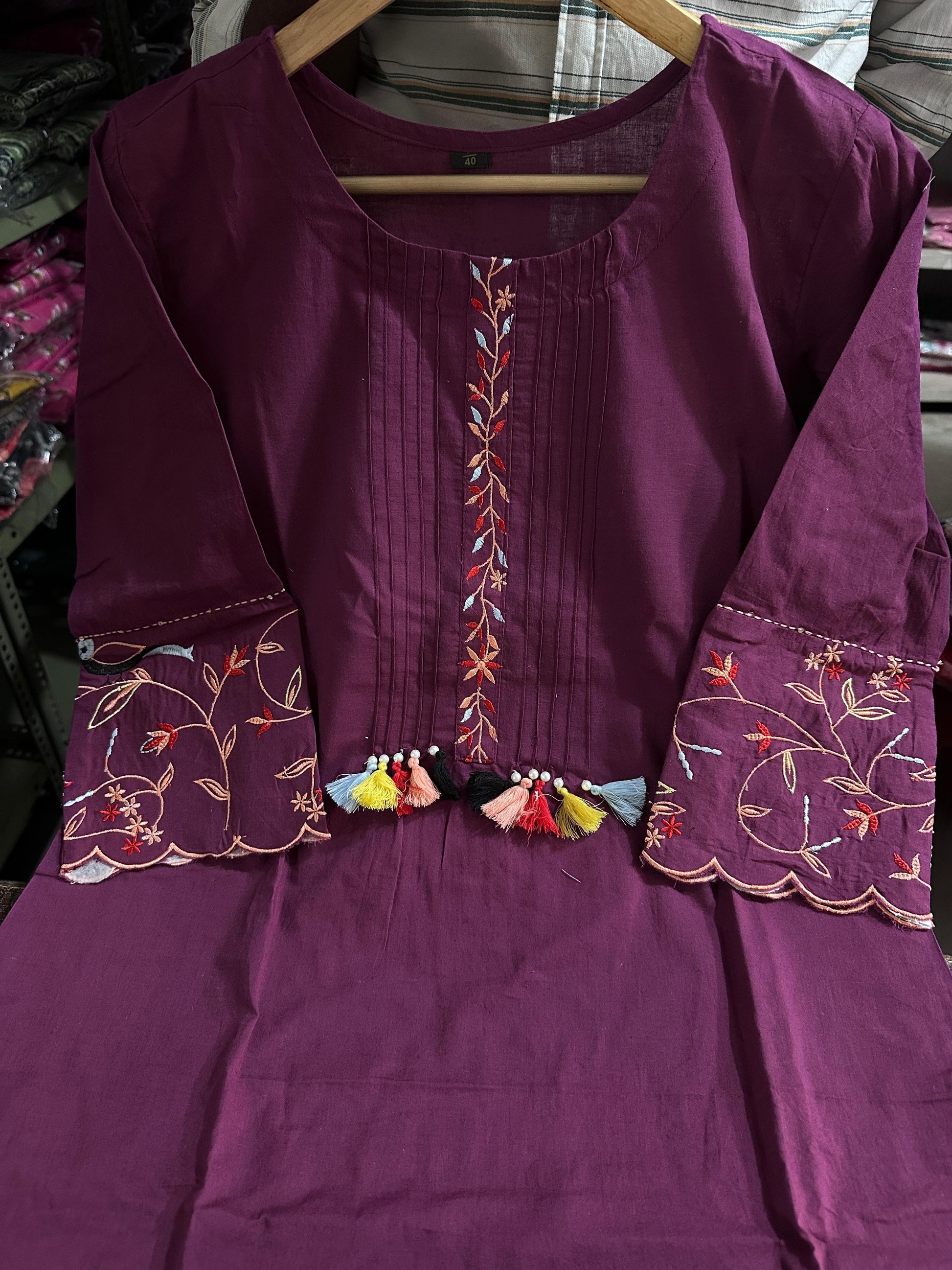 Embroidery kurta set, cotton kurta set, Aforaura 