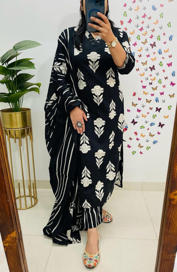 Midnight Breeze Cotton Kurta Set with Dupatta