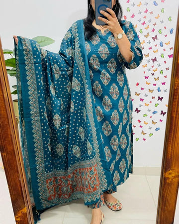 Cotton dupatta set, blue dupatta set, Aforaura 