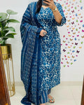 cotton dupatta set, blue dupatta set, Aforaura 