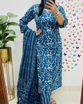 cotton dupatta set, blue dupatta set, Aforaura 