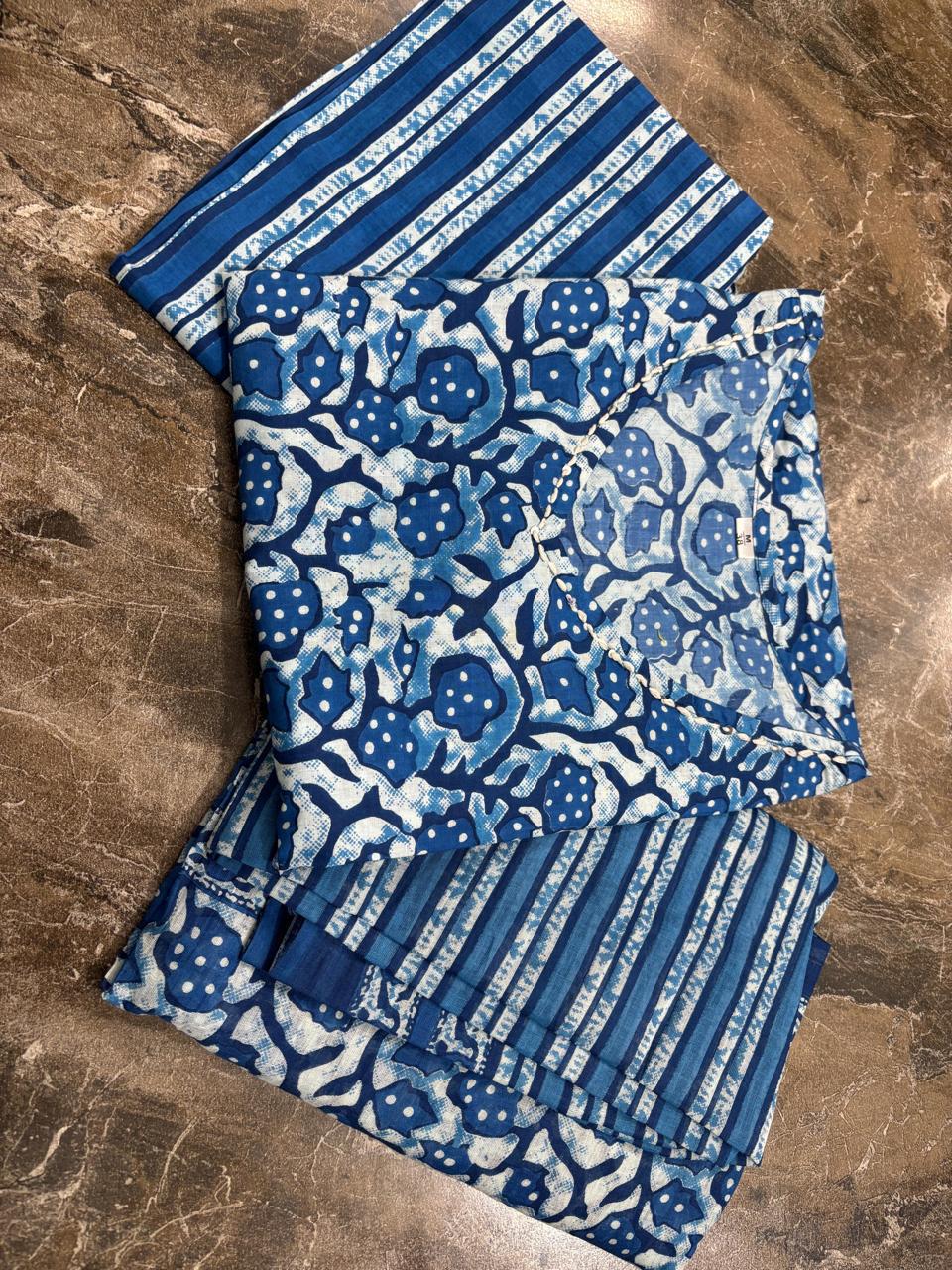 cotton dupatta set, blue dupatta set, Aforaura 