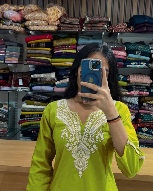 Beautiful Green Cotton Kurta Pant Set