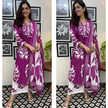 Vibrant Floral Print Kurta Pant Dupatta Set