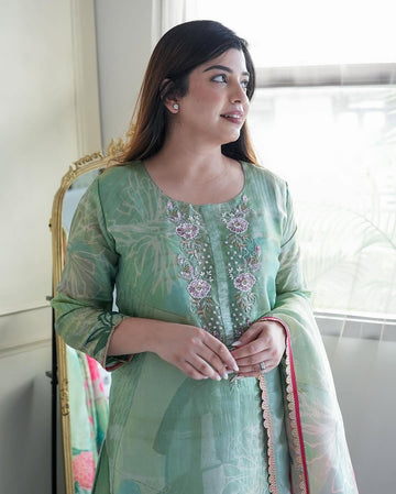 Elegant Three Piece Sea Green Kurta Set
