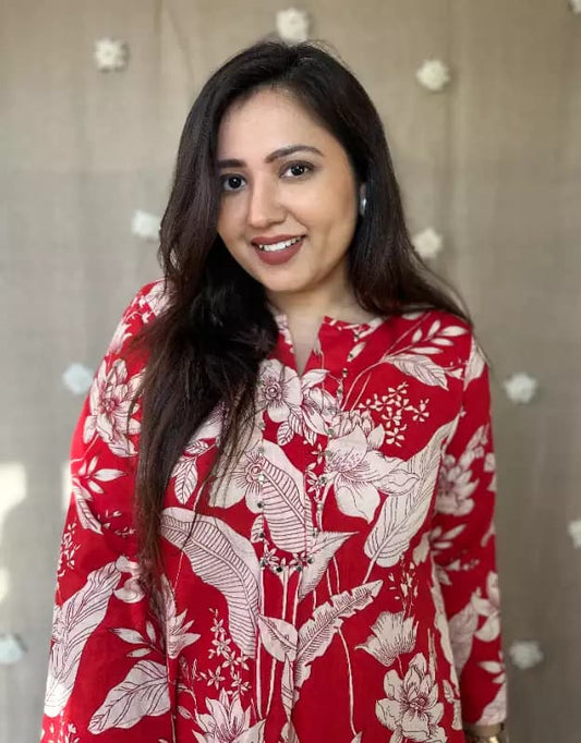 Graceful Red Mirror Work Kurti