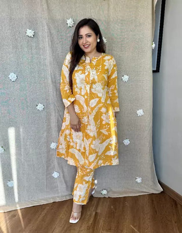 Graceful Yellow Mirror Work Kurti