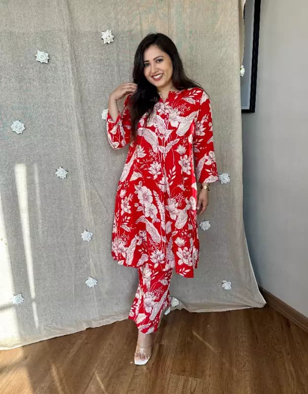 Graceful Red Mirror Work Kurti