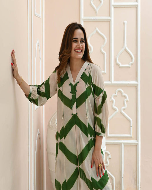Beautiful Green Cotton Kurta Pant Set