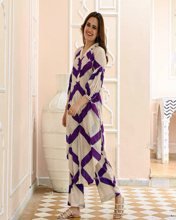 Beautiful Purple Cotton Kurta Pant Set