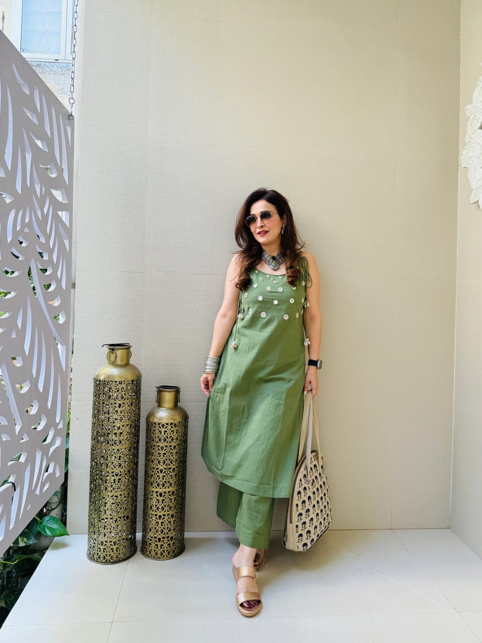 Beautiful Green Slub Cotton Cord Set