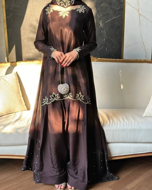 Elegant Brown Anarkali Suit with Dupatta for Women, Indian Party Wear Dress, Wedding Salwar Kameez, Embroidered Ethnic Outfit, Festive Wear