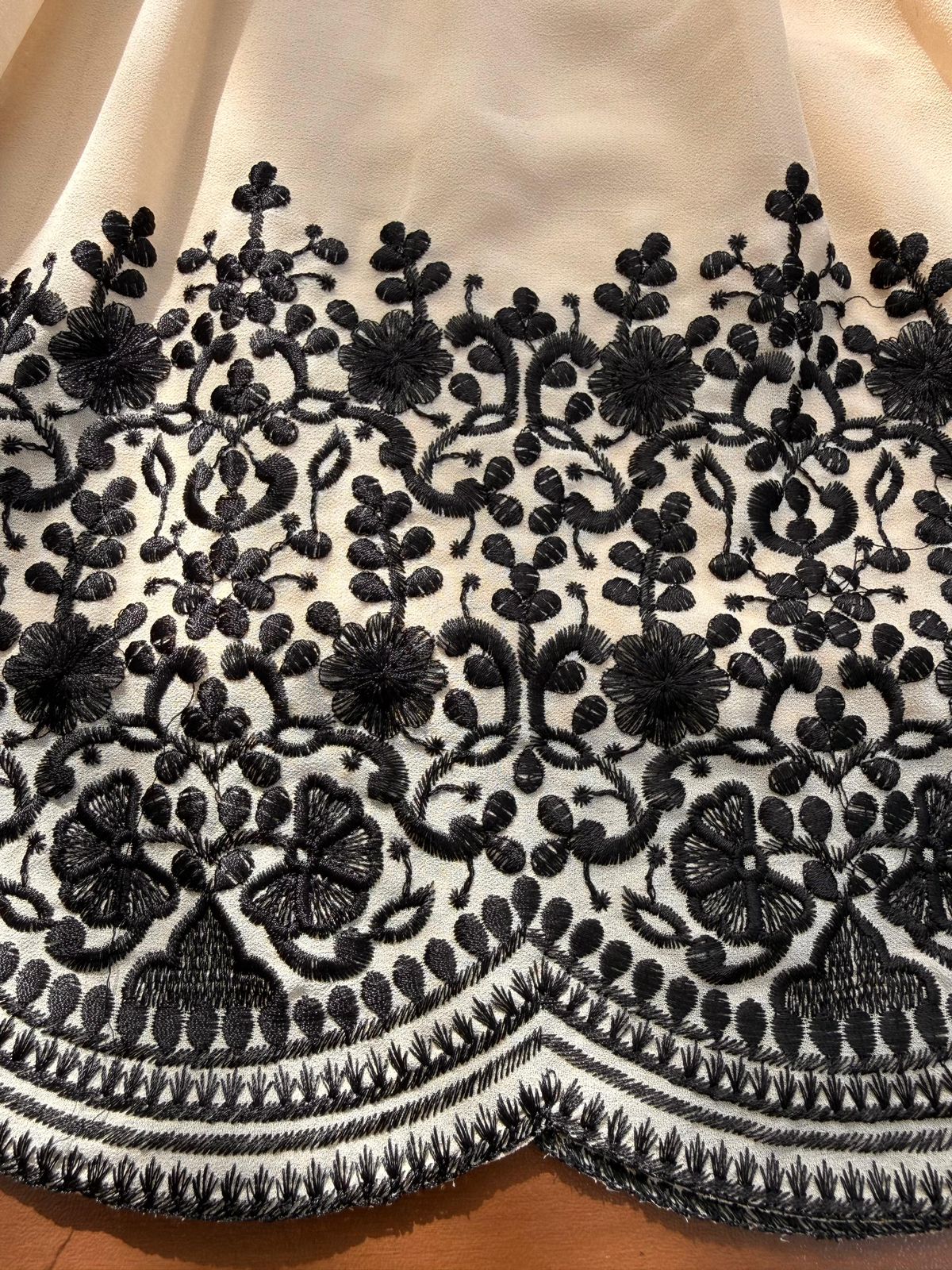 Beige Anarkali Suit with Black Embroidery Dupatta – Elegant Floor Length Ethnic Wear for Wedding & Festive Party