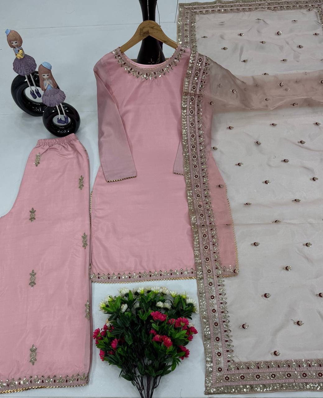 Elegant Blush Pink Silk Kurta Set with Embroidered Dupatta – Festive & Wedding Wear Pakistani Suit for Women