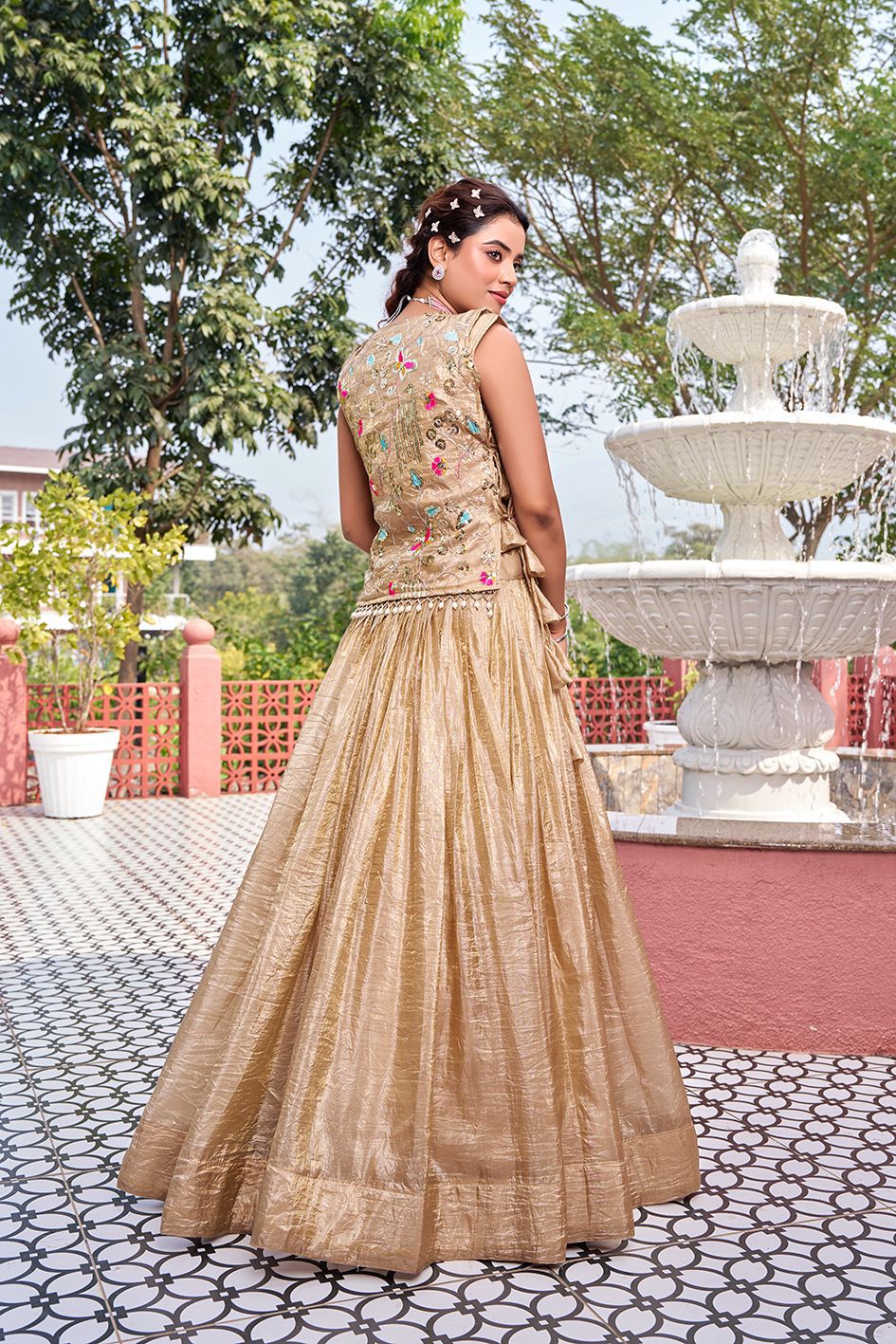 Women’s Embroidered Lehenga Choli Set – Silk Festive Gown with Floral Thread Work – Wedding, Party & Reception Wear