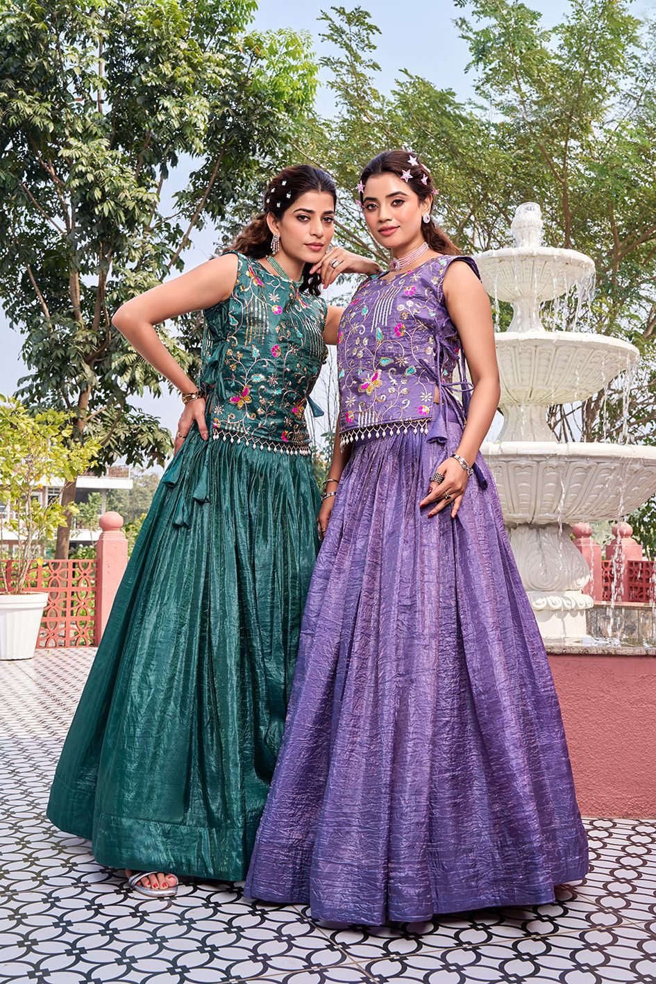 Women’s Embroidered Lehenga Choli Set – Silk Festive Gown with Floral Thread Work – Wedding, Party & Reception Wear