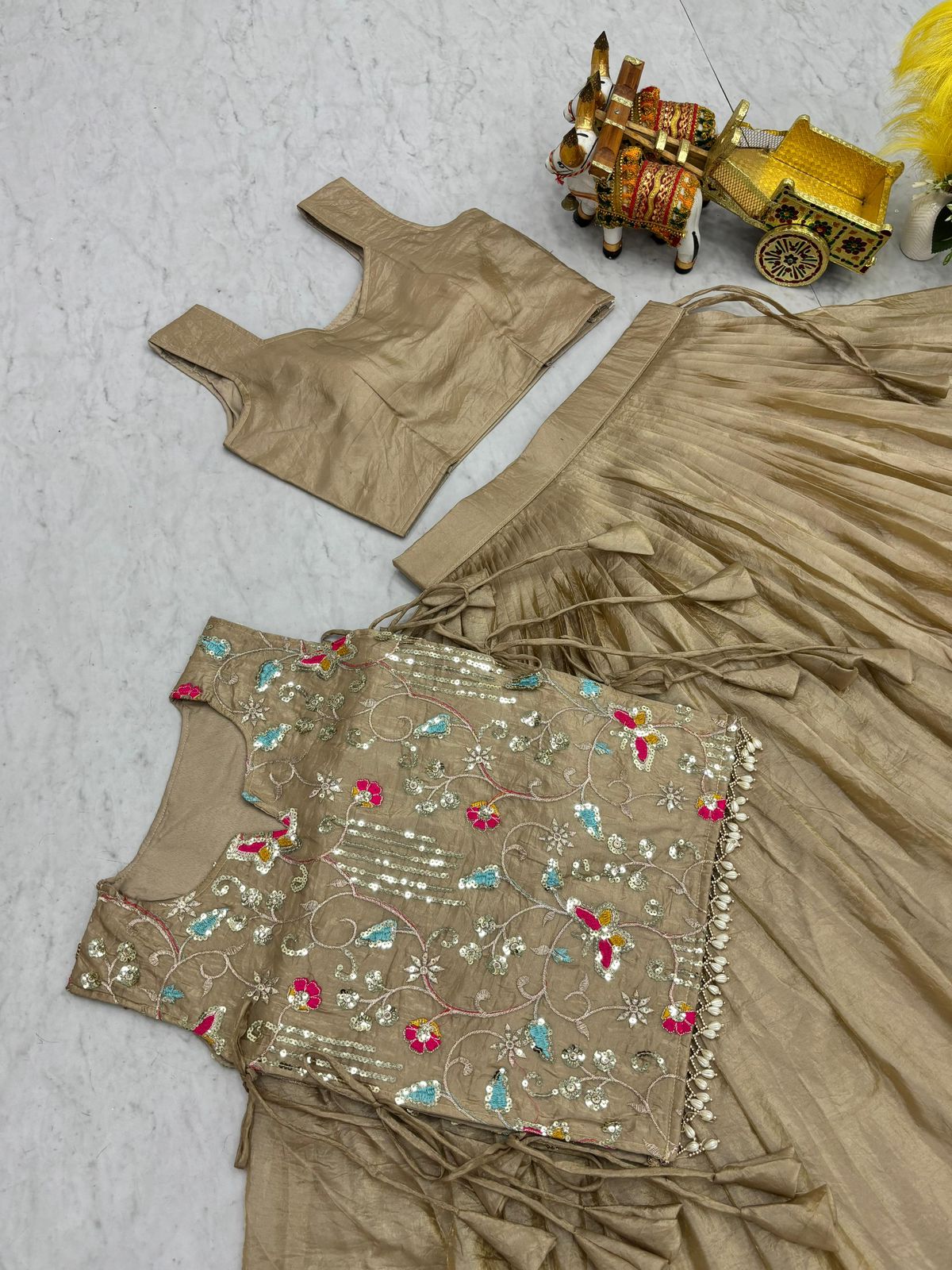 Women’s Embroidered Lehenga Choli Set – Silk Festive Gown with Floral Thread Work – Wedding, Party & Reception Wear