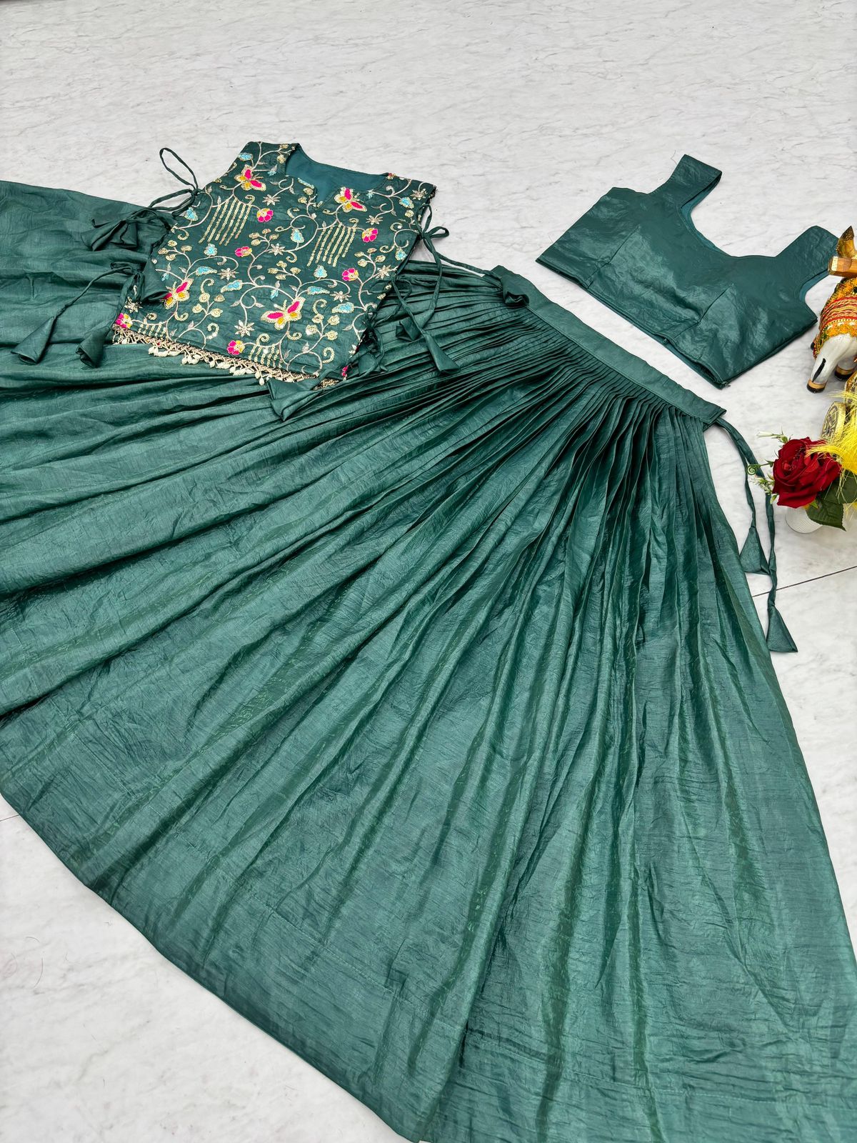 Women’s Embroidered Lehenga Choli Set – Silk Festive Gown with Floral Thread Work – Wedding, Party & Reception Wear