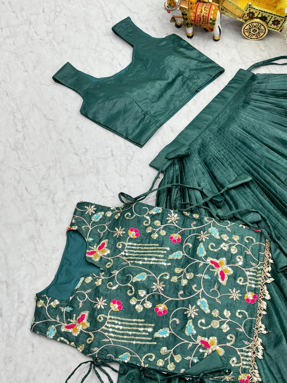 Women’s Embroidered Lehenga Choli Set – Silk Festive Gown with Floral Thread Work – Wedding, Party & Reception Wear