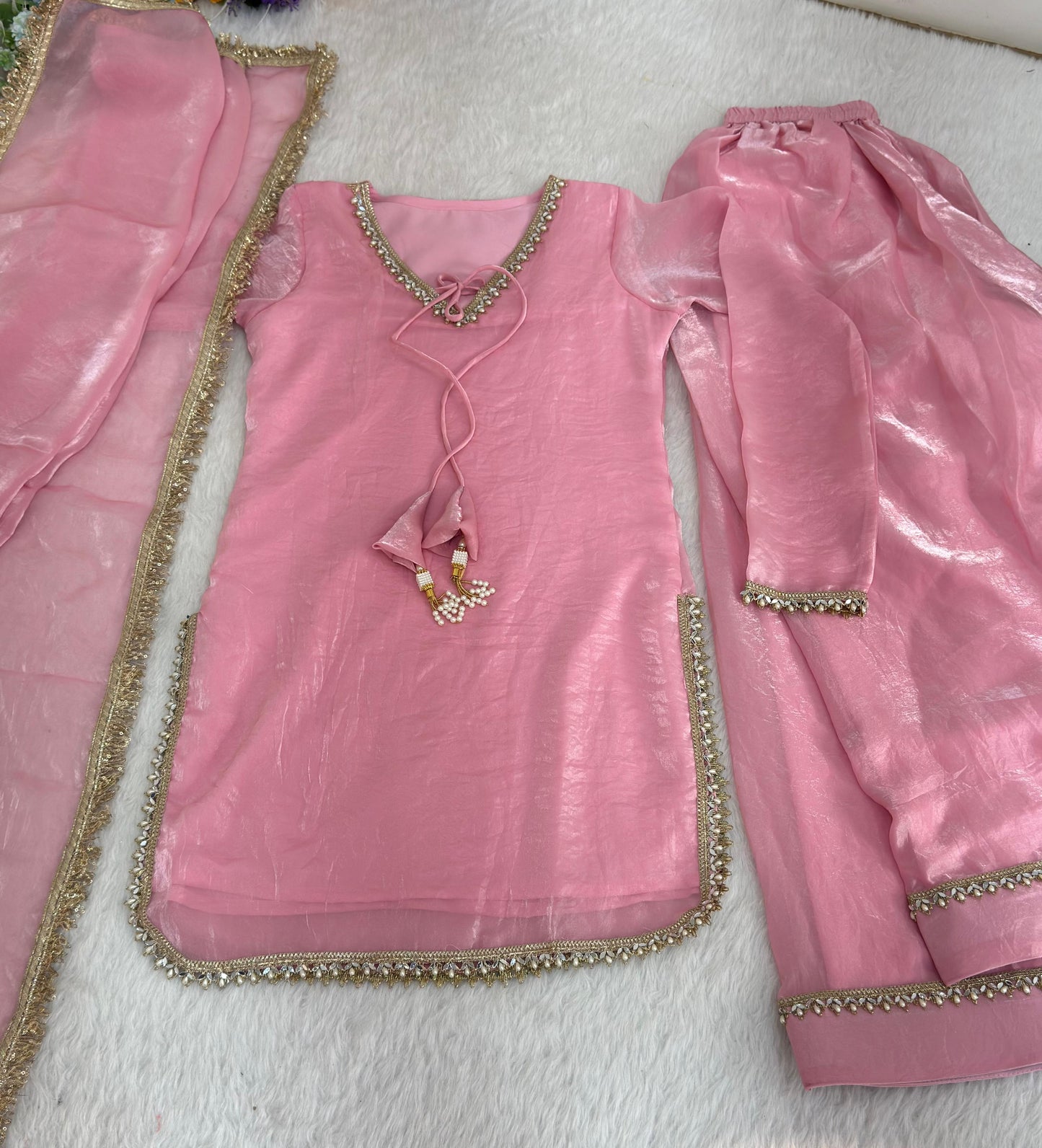 Pink Silk Kurta Palazzo Set with Dupatta for Women | Elegant Ethnic Festive Wear Suit | Traditional Indian Party Outfit