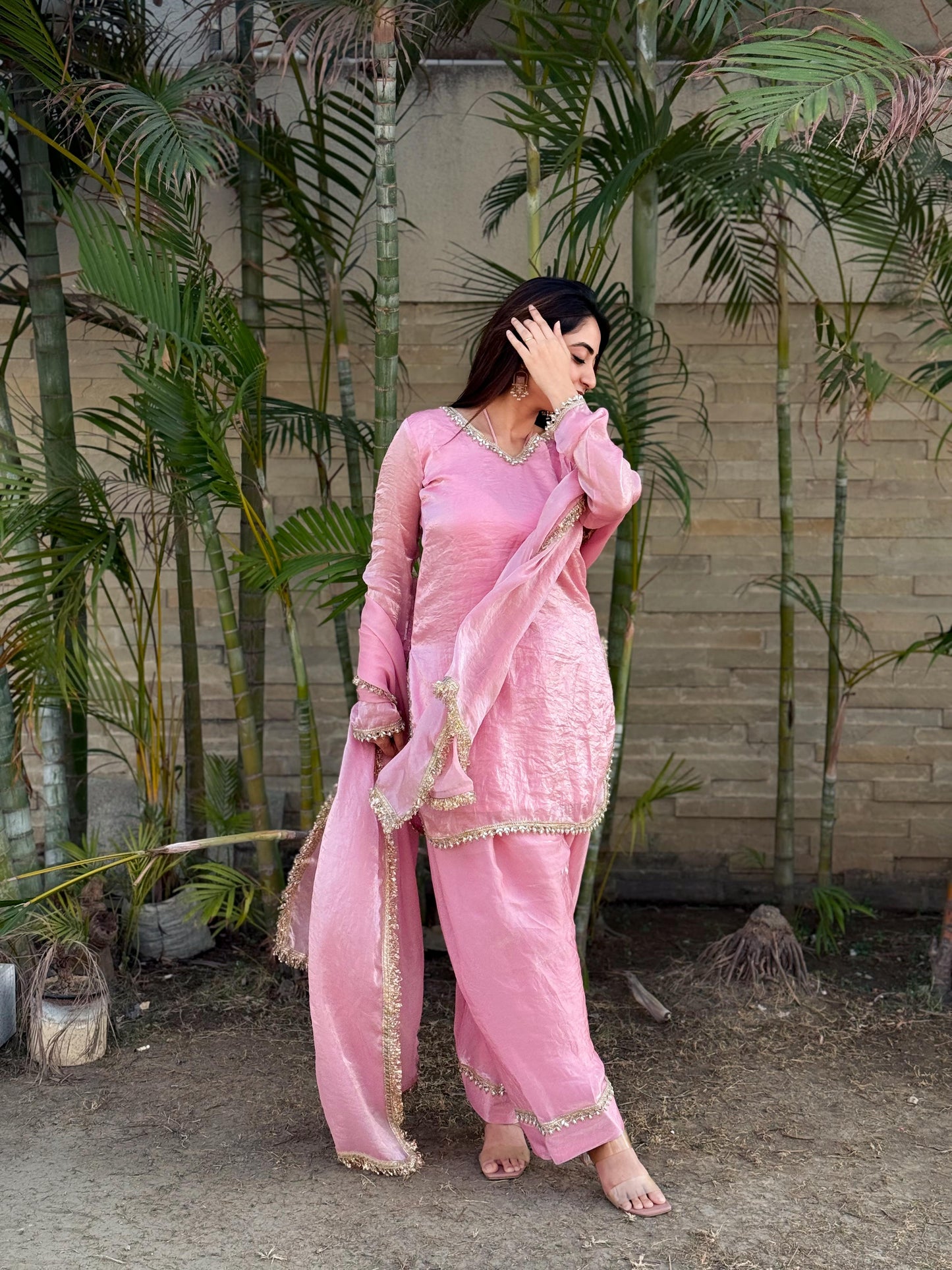 Pink Silk Kurta Palazzo Set with Dupatta for Women | Elegant Ethnic Festive Wear Suit | Traditional Indian Party Outfit