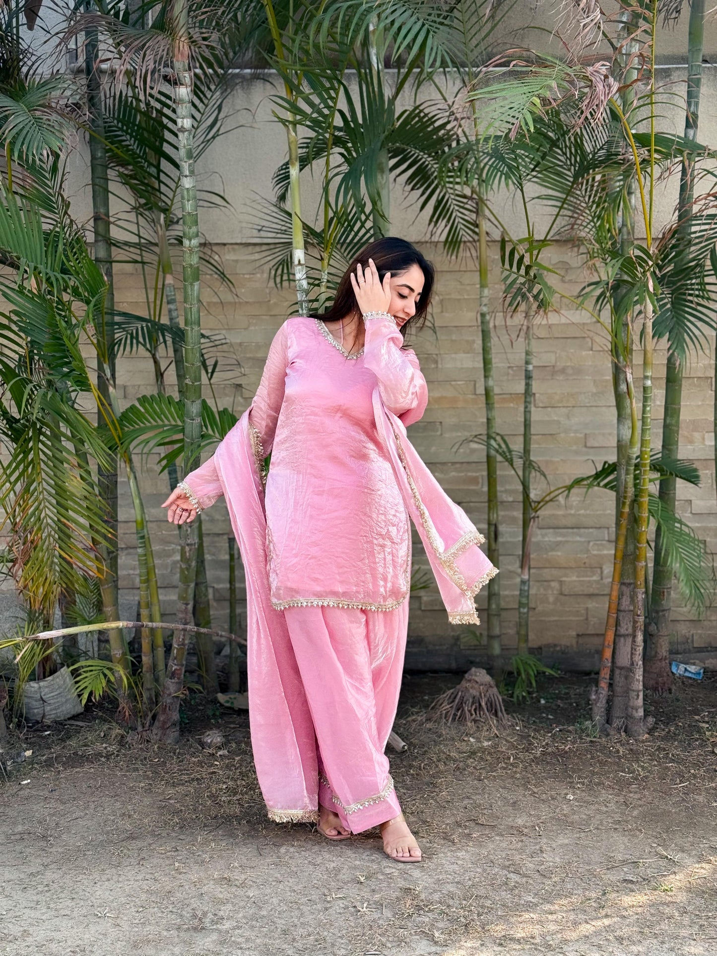 Pink Silk Kurta Palazzo Set with Dupatta for Women | Elegant Ethnic Festive Wear Suit | Traditional Indian Party Outfit