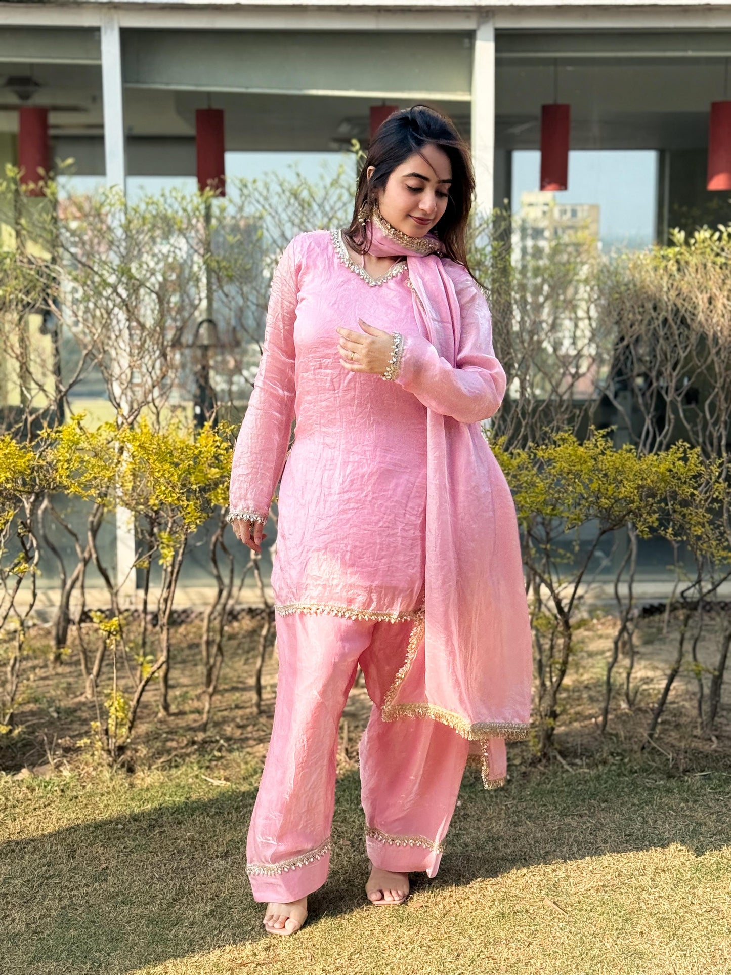 Pink Silk Kurta Palazzo Set with Dupatta for Women | Elegant Ethnic Festive Wear Suit | Traditional Indian Party Outfit