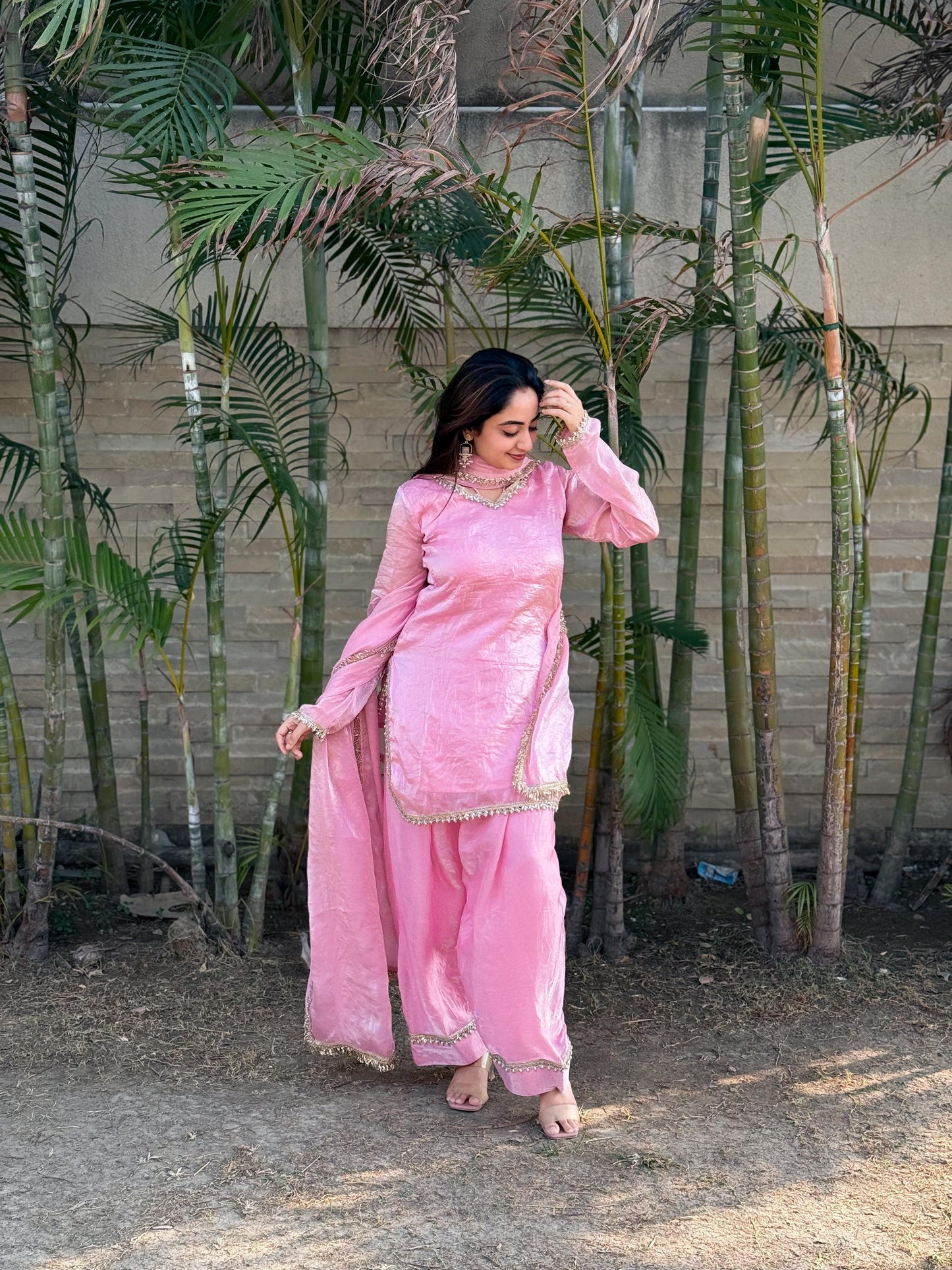 Pink Silk Kurta Palazzo Set with Dupatta for Women | Elegant Ethnic Festive Wear Suit | Traditional Indian Party Outfit