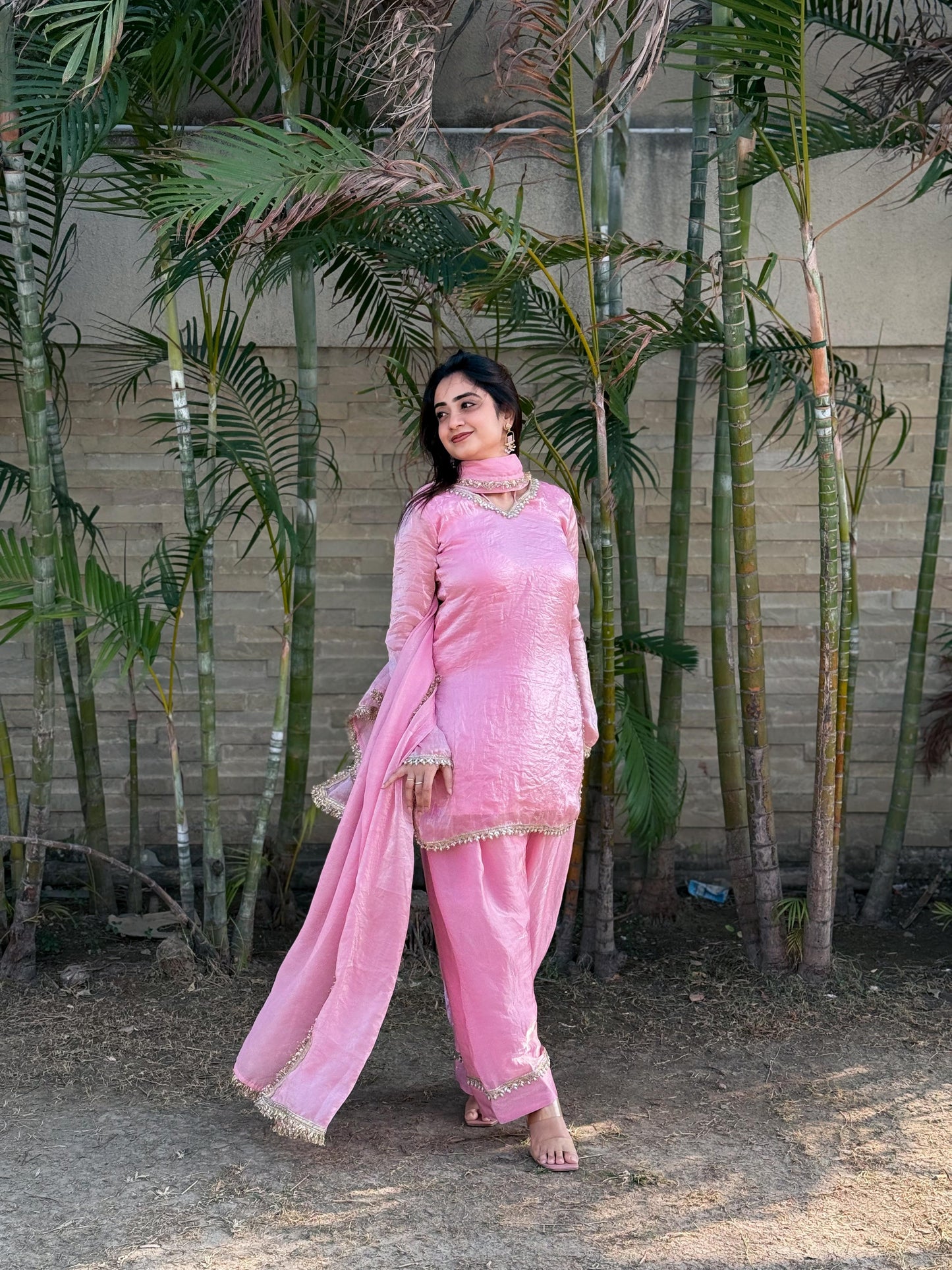 Pink Silk Kurta Palazzo Set with Dupatta for Women | Elegant Ethnic Festive Wear Suit | Traditional Indian Party Outfit